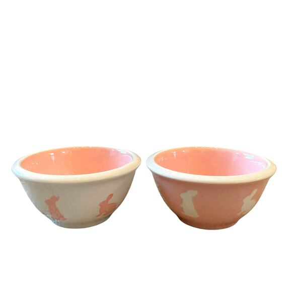 TERRAMOTO CERAMIC Pink & White Bunny Tidbit Bowls Set of 2 Easter Decor New - Picture 1 of 15